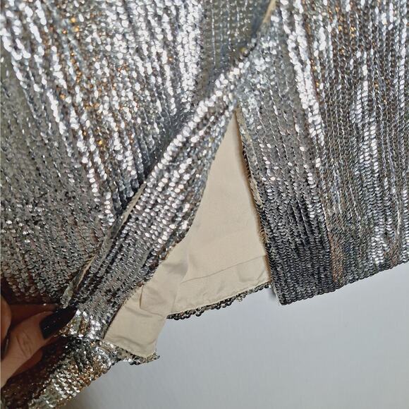 J. Crew Allover Sequins Pencil Skirt Silver 16 Holiday Pencil Skirt Formal Glam - Picture 9 of 14